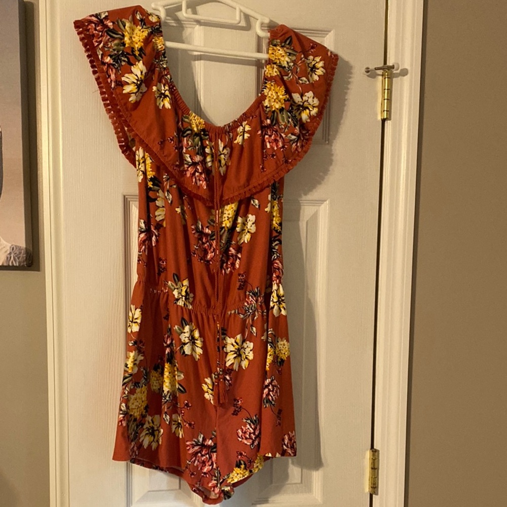 Floral Ruffle Romper in Peach/Pink and Yellow